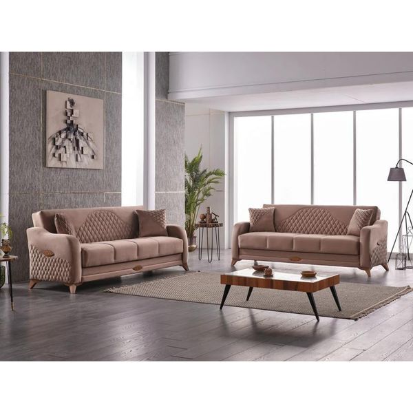 Set Tre Posti Divano A 3 Posti In Tessuto Divano Imbottito Divani Beige-image
