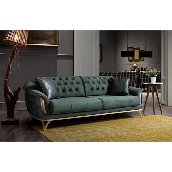 Divano A Tre Posti Divani Chesterfield A 3 Posti Divani Tessili Tappezzeria Verde-image