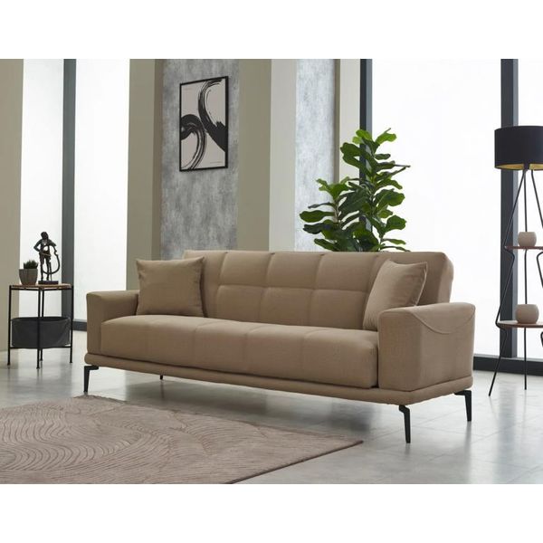 Divano Beige A Tre Posti Imbottito Design Divano A 3 Posti In Tessuto Divano-image