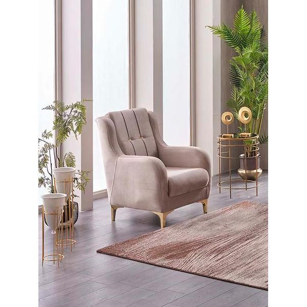 Poltrona Da Salotto Poltrona Imbottita Poltrona Singola In Tessuto Poltrona Moderna Beige-image