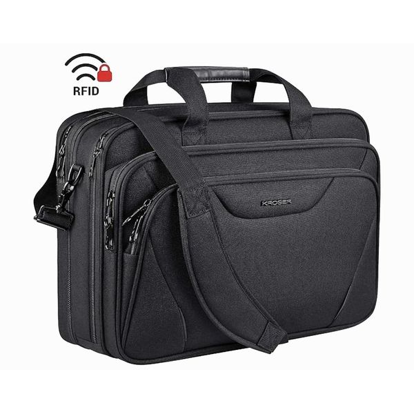 Borsa Business Per Laptop Da 17 Pollici - Idrorepellente - Nylon - Blocco Rfid Antifurto - Cartella - Nero-image
