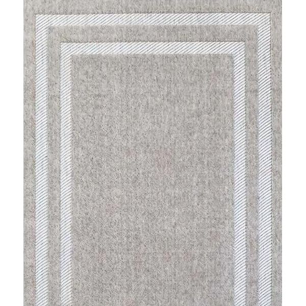 Tappeto Geometrico Di Design Con Bordo Grigio A Pelo Corto Per Il Salotto-image