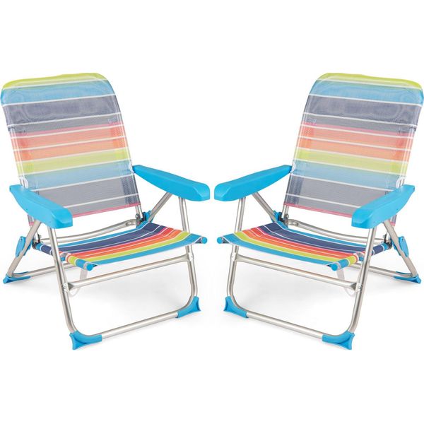 Costway Set Di 2 Sedie Da Spiaggia Pieghevoli Leggere, Sedie Da Campeggio Con Schienale E Braccioli Regolabili, Sedie Pieghevoli, Sedie Da Esterno Fino A 150Kg-image