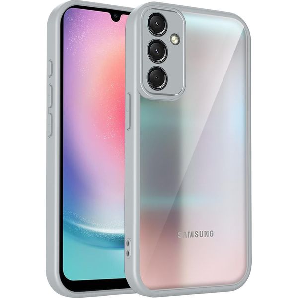 Custodia Per Samsung Galaxy A24 4G Cover Posteriore Trasparente Con Cornice In Tpu, Antiurto Grey-image