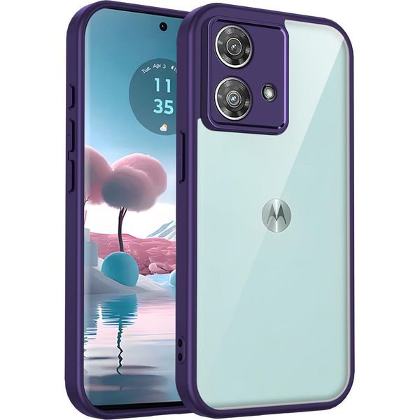 Custodia Per Motorola Edge 40 Neo Cover Posteriore Trasparente Con Cornice In Tpu, Antiurto Viola-image