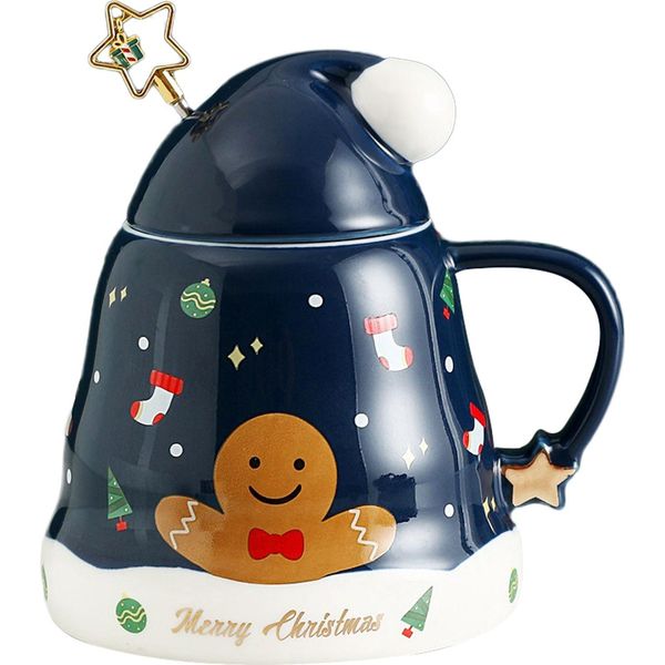 Tazza Da Caffè Natalizia Con Coperchio E Bastone Per Mescolare Babbo Natale Tazza In Ceramica Tazza Da Caffè Di Grande Capacità-image