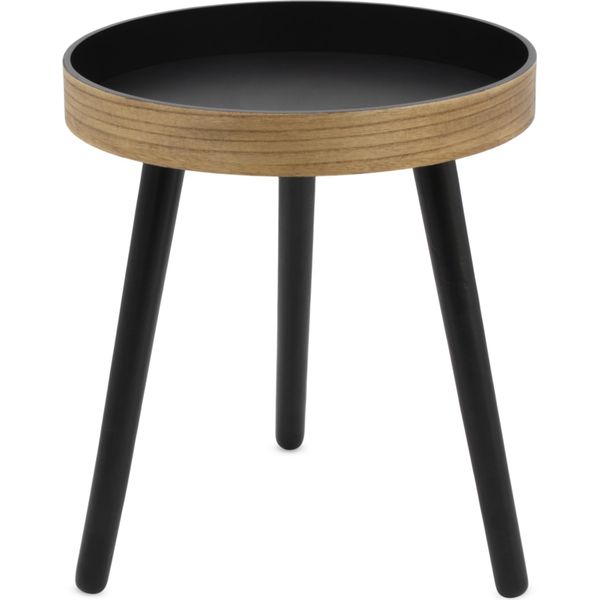 2.05 Tavolino In Legno Con Piano Rotondo In Naturale/Nero - Ca. Ø 38 Cm X 43 Cm - Tavolino Decorativo Per Divano-image