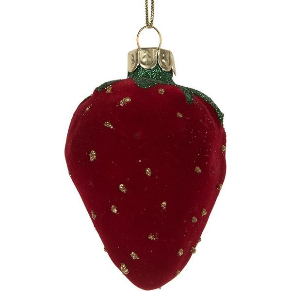 Tag Natalizia Clayre & Eef Fragole 6X5X8 Cm Vetro Rosso-image
