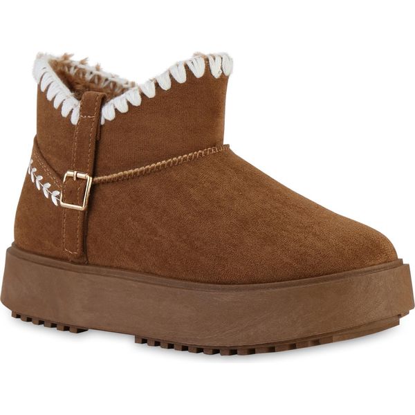 Van Hill Donna Stivali Invernali Foderati Caldi Stivaletti Scarpe Comode 841456, Colore: Marrone Chiaro, Taglia: 39-image