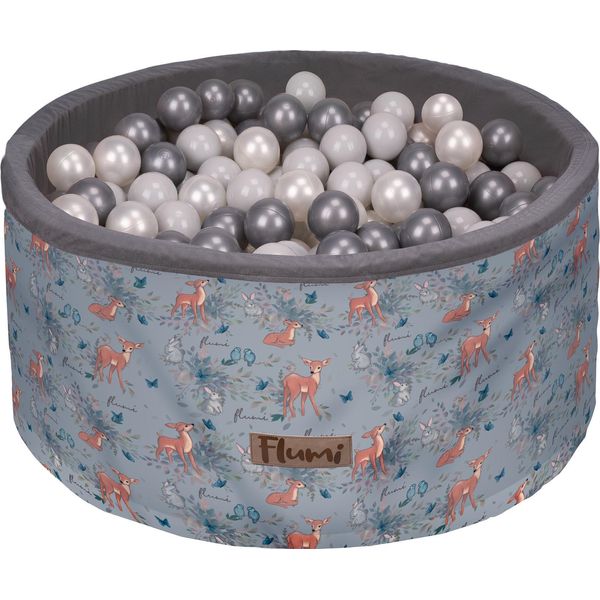 Piscina In Schiuma Flumi 90X40 Cm Con 200 Palline ∅7 Cm – Cerbiatti + Palline Grigie-image