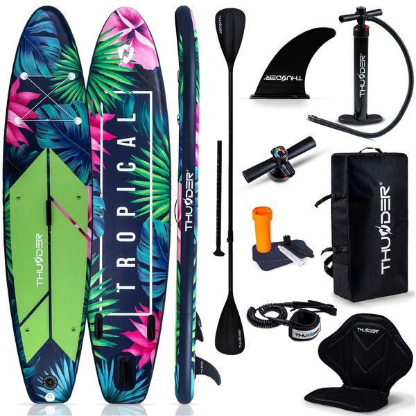 Thunder® | Tropi 320 | Tavola Da Sup Gonfiabile | 320×75×15 Cm | Set Con Sedile Da Kayak, Zaino, Pompa A Doppio Sollevamento, Pagaia | 15 Psi-image