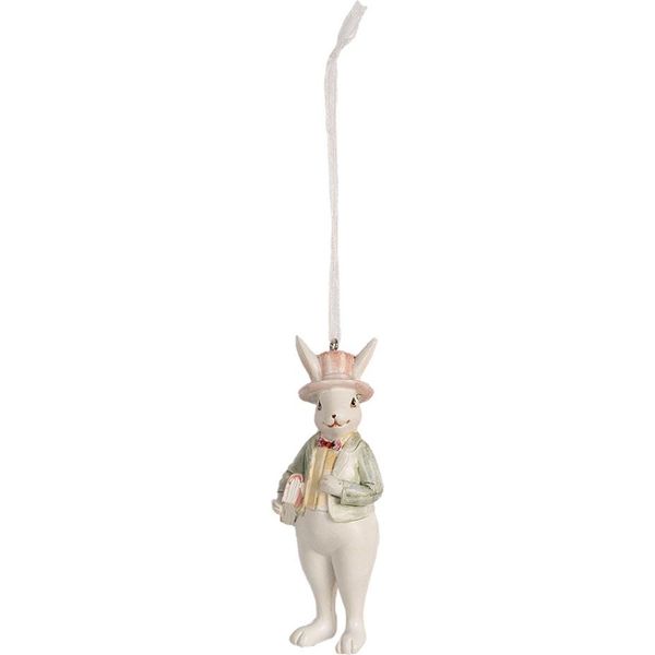 Clayre & Eef Ciondolo Coniglio 10 Cm Bianco Verde Poliresina-image