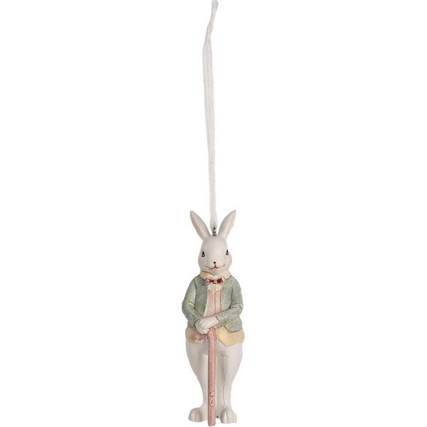 Clayre & Eef Ciondolo Coniglio 10 Cm Bianco Verde Poliresina-image