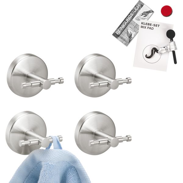 Bremermann Serie Bagno Piazza - Set Di 4 Ganci Per Asciugamani Con Set Di Adesivi, In Acciaio Inox Satinato-image