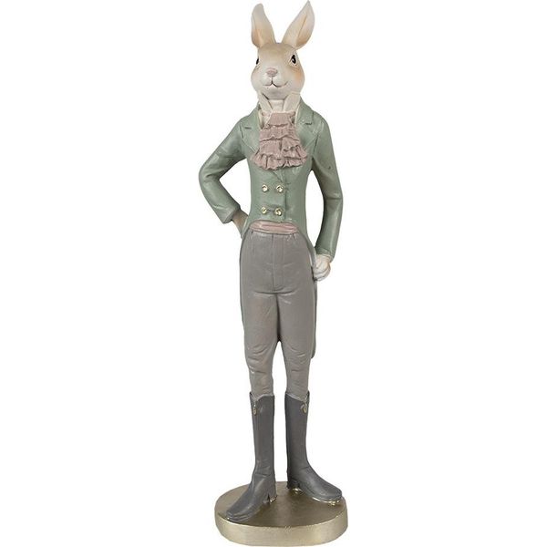 Clayre & Eef Figurina Coniglio 20 Cm Beige Verde Poliresina-image