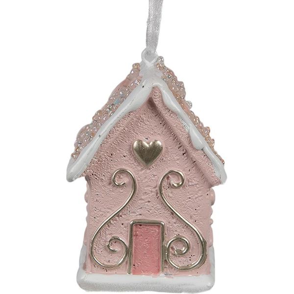 Clayre & Eef Tag Natalizia Casetta Di Pan Di Zenzero 4X4X6 Cm Rosa In Poliresina-image