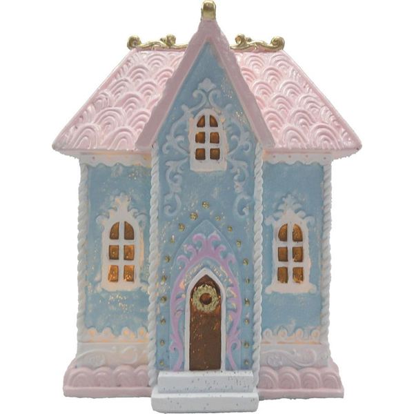 Clayre & Eef Casa Di Pan Di Zenzero Con Led 12X9X15 Cm Poliresina Blu-image