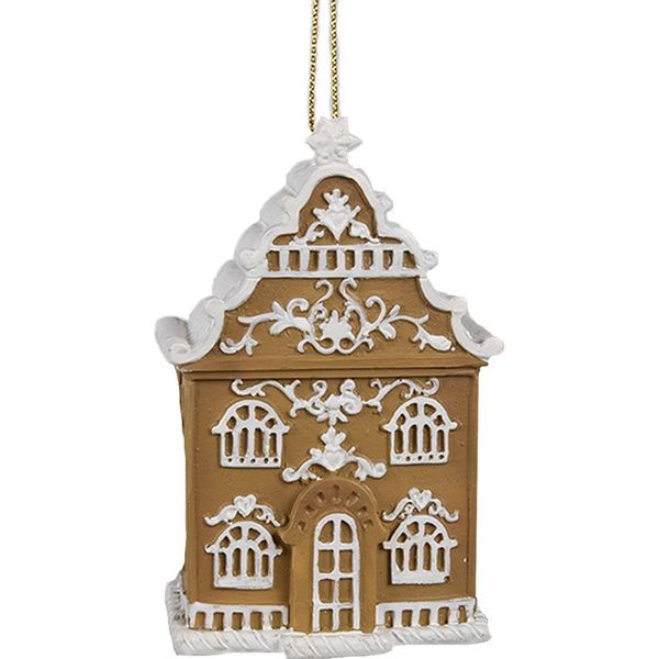 Ornamento Natalizio Clayre & Eef Casa Di Pan Di Zenzero 6X4X9 Cm In Poliresina Marrone-image