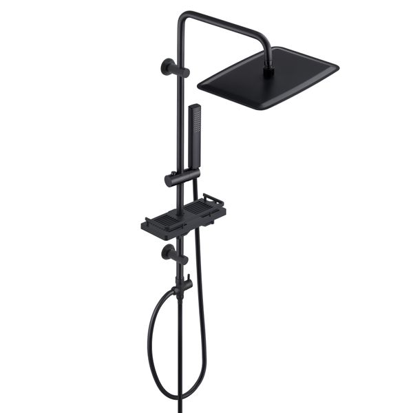 Joho Colonna Doccia Nero Acciaio Inox Senza Miscelatore Idromassaggio Asta Doccia Set Pioggia Doccetta,Porta Ogetti Mensola E Soffione Doccia 35X25 Cm-image