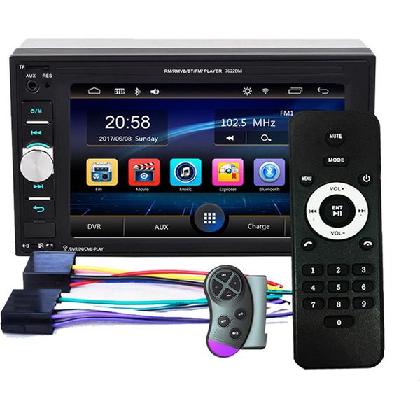 6,2 Pollici Dual Din Car Mp5 Player Hd Bluetooth Hands- Free Call Music Playback Reversing Lcd Display 7622Dm Nero-image