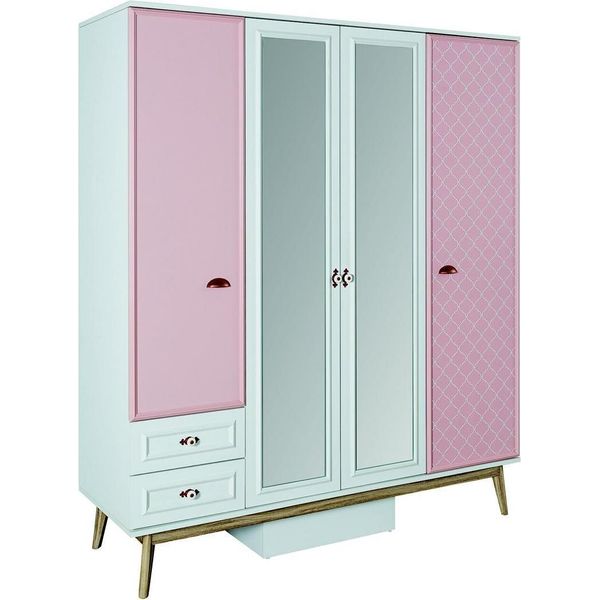 Armadio Armadi Per La Camera Dei Bambini Armadio Multiuso In Legno A 4 Ante Rosa-image