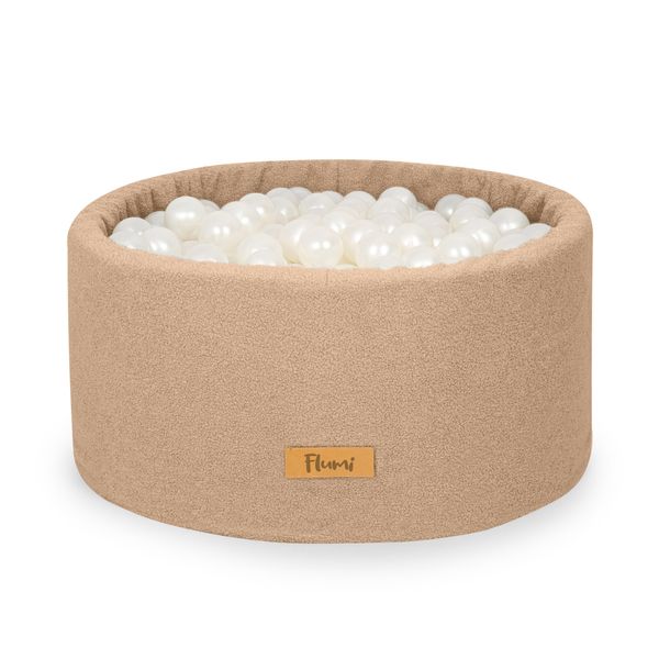 Piscina Di Palline Per Bambini Flumi - Piscina Di Palline Per Bambini 90X40Cm Con 200 Palline 7Cm Eu - Beige Scuro + Palline Perlate-image