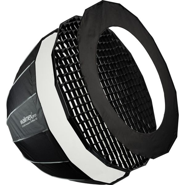 Walimex Pro Studio Parabolic Softbox 120Cm, Ruotabile A 360°, Facile Da Montare Grazie Alla Funzione Ombrello, Incluso Griglia, Maschera, Adattatore Bowens E Borsa Per Il Trasporto, Ideale Per Ritratti E Scatti Di Bellezza-image