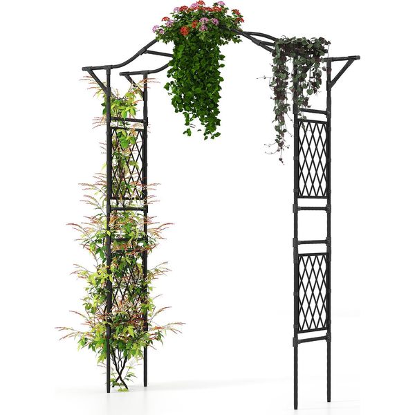 Costway Arco Di Rose In Metallo, Arco Da Giardino Per Piante Rampicanti, Arco Da Giardino, Traliccio Per Rose, Traliccio Per Rose, 170X39X210 Cm Nero-image