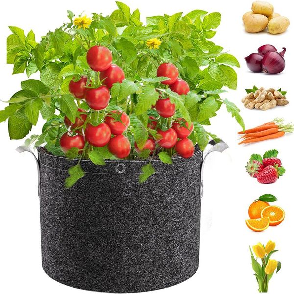 1Pc Tessuto Pentola 5 Galloni Di Patate Piantare Borsa Pomodoro Vasca Patate, Giardino Borsa Tessuto Vasi Piantare Pentola Per Patate Pomodori Fiori, Nero-image