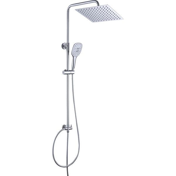 Joho 304 Colonna Doccia Senza Miscelatore In Acciaio Inox 304 Cromato Set Doccia A Pioggia Con Soffione E Doccetta A Mano 30×30Cm Quadrato-image