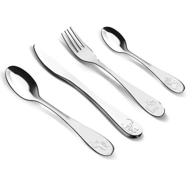 Lamart LT5013 Set Di Posate Per Bambini 4 Pezzi, Acciaio Inox Premium 18/0, Argento, Cucchiaio 14,5 Cm; Cucchiaio 17,5 Cm; Forchetta 17,5 Cm; Coltello 19 Cm-image