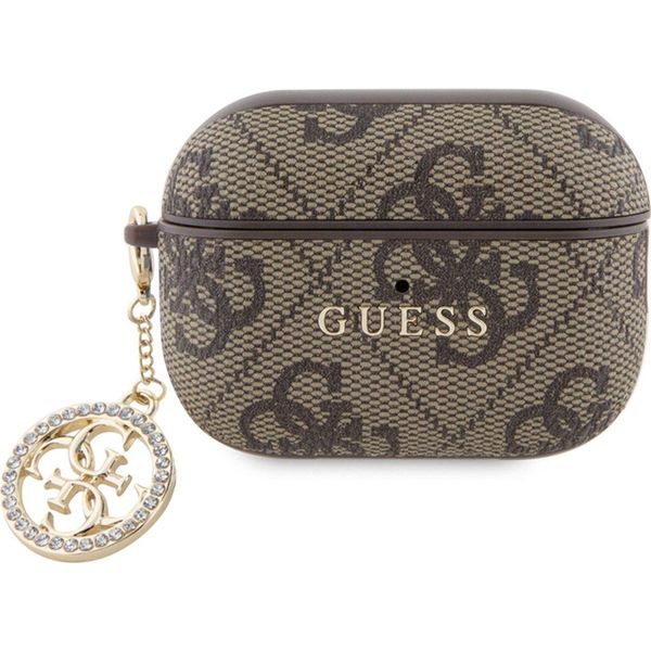 Guess, Airpods Pro 2 4G Script Cover Con Charm Scintillante Impreziosito Da Strass, Marrone-image