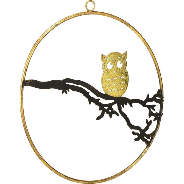 Decorazione Per Finestra Gufo Su Ramo Autunnale, Anello Decorativo In Metallo 22Cm, Decorazione Da Parete, Decorazione Autunnale, Ghirlanda Per Porta, Oro Nero-image