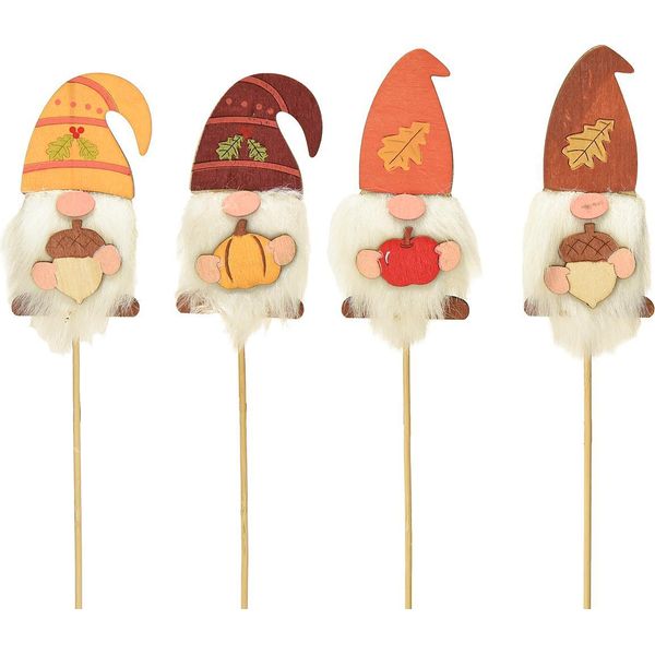Gnomo Da Giardino Decorazione Autunnale Legno 39Cm 8Pz - Figure Decorazione Fiore Spina-image