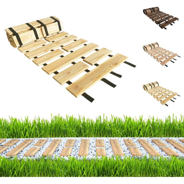 Be4Nature Sentiero Da Giardino In Legno 50 X 200 Cm Marrone Chiaro - Sentiero A Rulli In Legno Di Larice, Antiscivolo, Flessibile, Ideale Per Giardino E Terrazza-image
