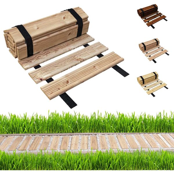 Passerella Da Giardino In Legno Be4Nature 30 X 100 Cm Beige - Sentiero Rotabile In Legno Di Larice, Antiscivolo, Flessibile, Ideale Per Il Giardino E La Terrazza-image