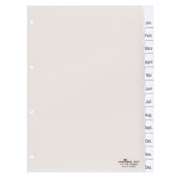 Durable Divisorio A4 12 Tasti 1-12 Termosaldati Con Indice E Foratura 80X80X80 Mm, Trasparente, 681019-image