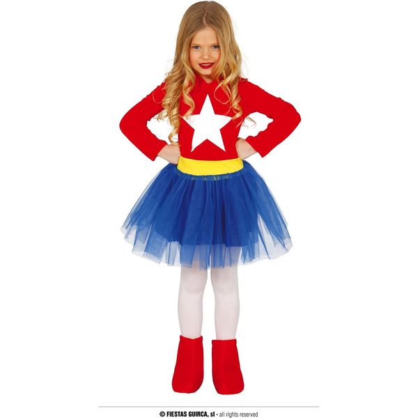 Supereroe Avventura Figura Vestito Carnevale Bambini Costume Fumetto Rosso Blu Giallo Stella Design Fantasia Eroe Figura Carnevale, Taglia: 128/134 Colore: Rosso-image
