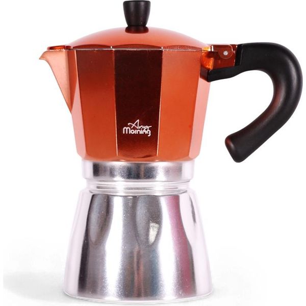 Caffettiera Espresso Da Cucina Any Morning, Caffettiera Italiana, Caffettiera Iconica In Alluminio Per Americano, Latte, Cappucino, Caffettiera Percolatrice Per Il Campeggio, 6 Tazze, 8 Oz, Color Rame-image