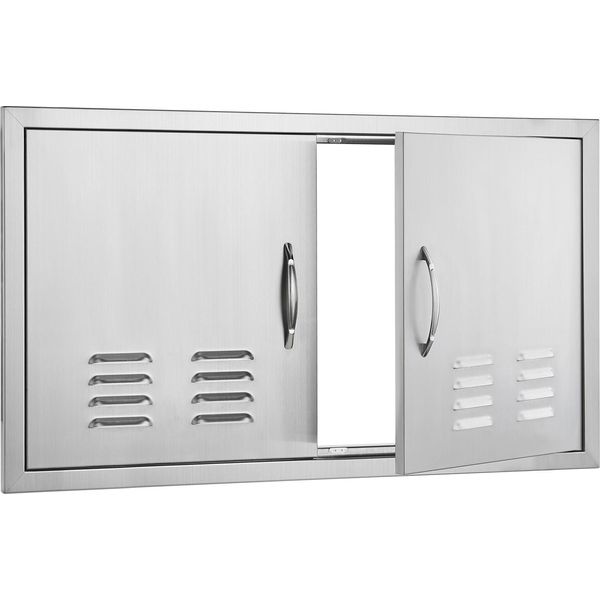 Succebuy 914X534Mm Doppia Porta Di Accesso Al Barbecue, Porta Verticale Ad Incasso In Acciaio Inox Con Maniglie E Aperture Per La Ventilazione, Porta Per Cucina Esterna Per Isola Barbecue E Stazione Grill-image