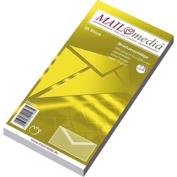 Mayer-Network 30002376 Buste Din Lunghe (220X110 Mm), Senza Finestra, Gommate, 72 G/M², 25 Pezzi-image