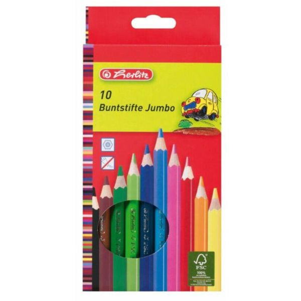 Matite Colorate Herlitz Jumbo, Esagonali, Confezione Da 10 Pezzi-image