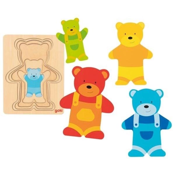 Goki 57449 Puzzle A Strati Orso 13,5 X 17,5 X 1,7 Cm, Legno, 5 Strati, 5 Pezzi, Colorato-image