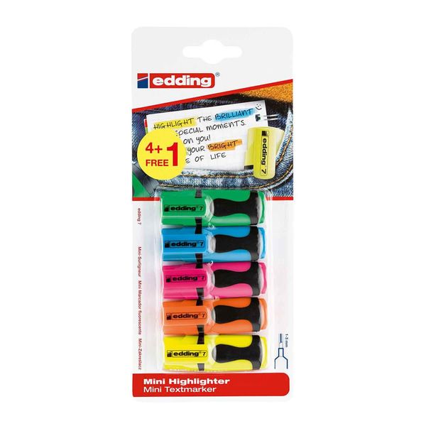 Edding 4-7-5-S1999 4 + 1 Gratis: Edding 7 Mini Textmarker Farbsortiert, 4 St. + Gratis 1 St.-image