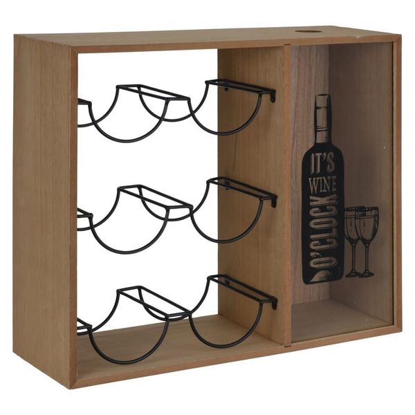 Excellent Houseware Portabottiglie Per 6 Bottiglie Di Vino E Raccoglitore Di Tappi Di Sughero, Legno/Metallo, 40X15X35 Cm, Marrone/Nero-image