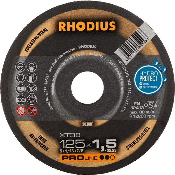 Dischi Da Taglio In Acciaio/Acciaio Inox 125 X 1,5 X 22,23 Mm PRO-LINE - Rhodius XT38-image