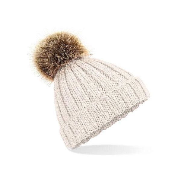 Bambini Junior Fur Pop Pom Chunky Beanie - Colore: Farina D'avena - Taglia: Unica-image