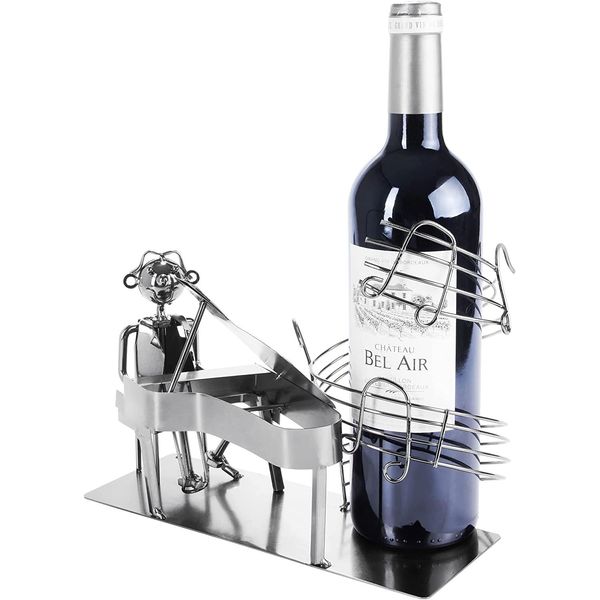 Brubaker Portabottiglie Da Vino Pianista Con Pianoforte A Coda - Portabottiglie Da Pianista In Metallo Con Biglietto D'auguri Per Regalo Vino-image