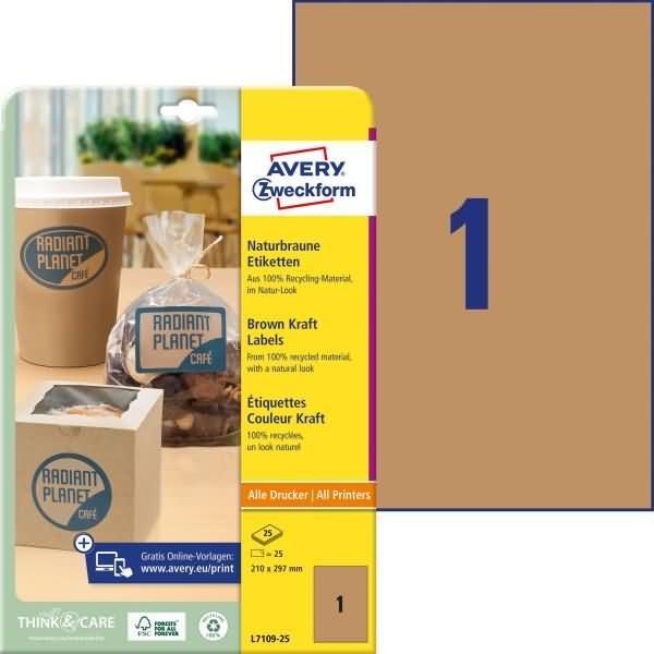 Avery Zweckform L7109-25 Avery Zweckform Etichette Marrone Naturale, 210 X 297 Mm-image
