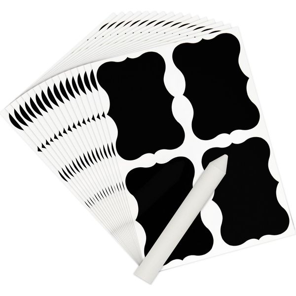 Creative Home Set Di 160 Etichette Adesive Cancellabile (40 Fogli) Etichette Lavagna Adesiva + Gesso | Etichette Cucina Per Barattoli Zucchero-image
